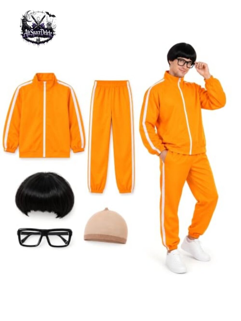 Adult Retro Tracksuit Halloween Costume Set with Wig Glasses Complete